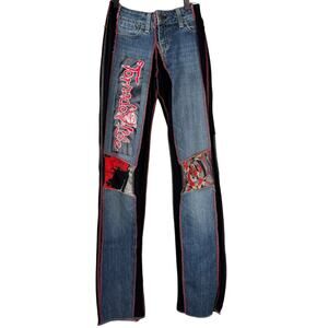 Styles Ever After Slim Straight Leg Patch Jeans Size XS Handcrafted Patchwork